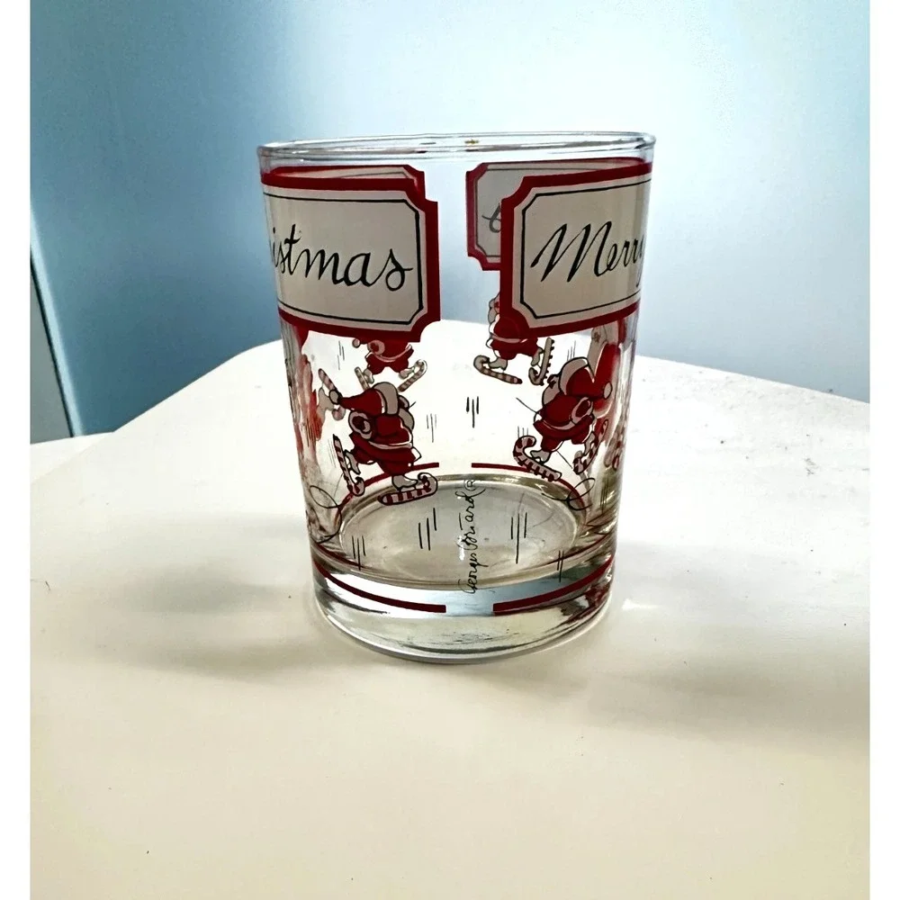 Georges Briard Santa Merry Christmas MCM‎ Double Old Fashioned Vintage Glass